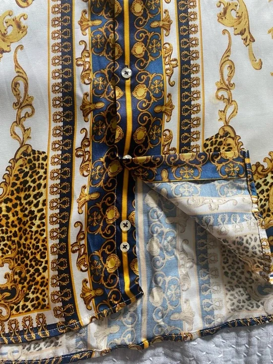 Zara Satin Print Button-Up Shirt – Baroque Pattern Long Sleeve - Picture 9 of 11